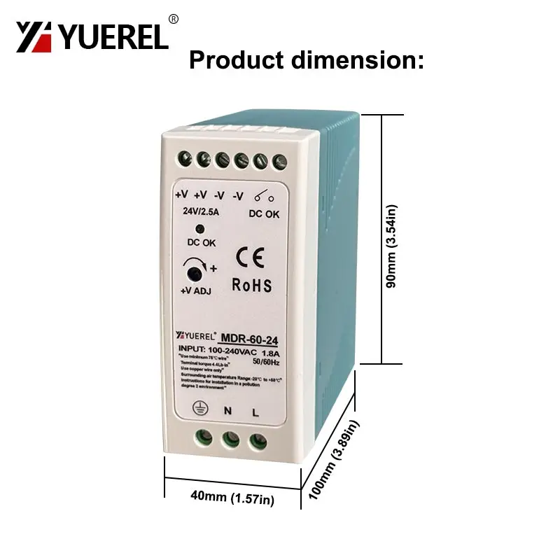 MDR40W 60W Switching Power Supply DIN Rail 5V 12V 24V 48V Single Output