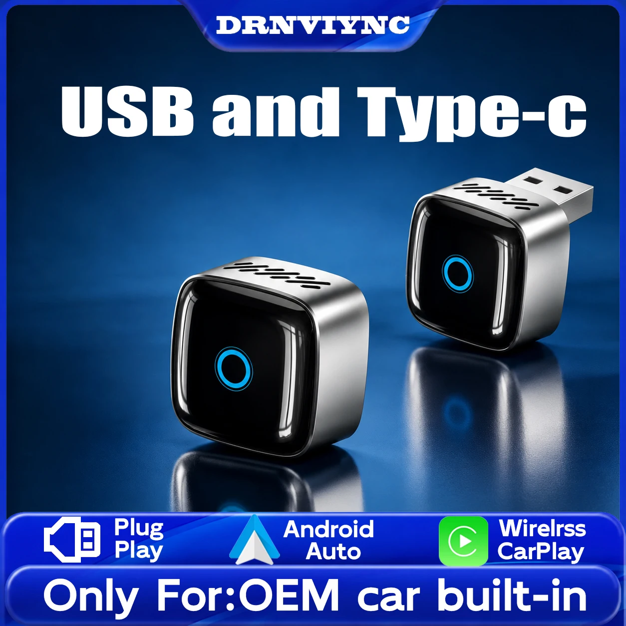 DRNVIYNC 2in1 Adapter  Wireless CarPlay Android Auto Wireless Adapter 5GHz WiFi Type-C/USB For VW Toyota Nissan Honda Ford Benz KIA Audi