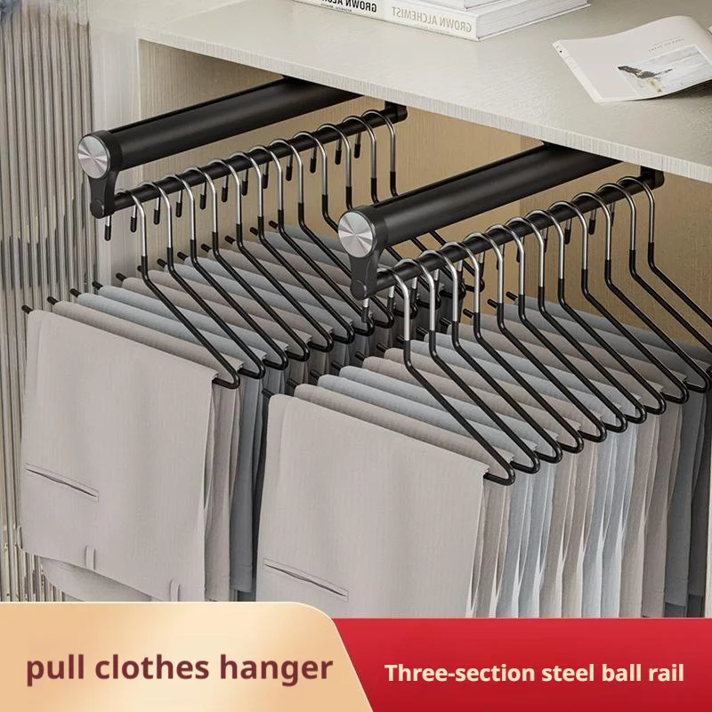

Pull Out Rod Wardrobe Aluminum Alloy Clothes Hanger Top-mounted Damping Slide Rail Valet Rod Pull-out Rack Retractable Closet