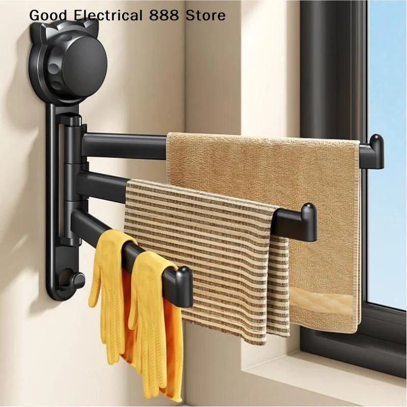 Rotating Towel Rack With Vacuum Suction And Adhesive Made Of PP Material Requires No Drilling Securely Attaches Rotates Flexibly