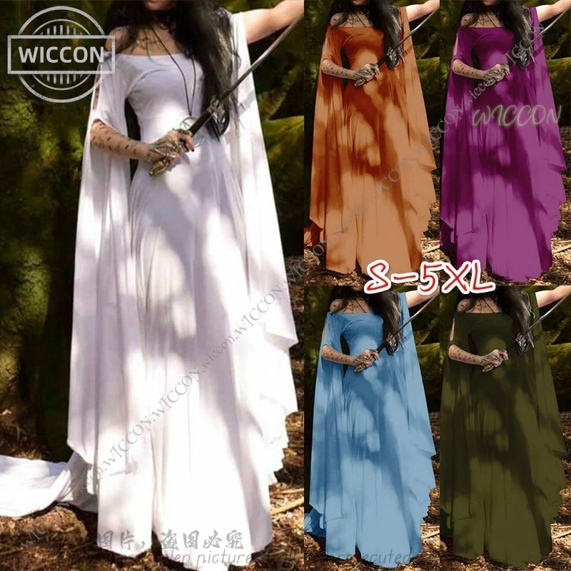 

New Party Long Sleeve Crew Neck Belt Dress For Women S-5XL Halloween Costume Middle Ages Renaissance Princess Warrior Dress Cos