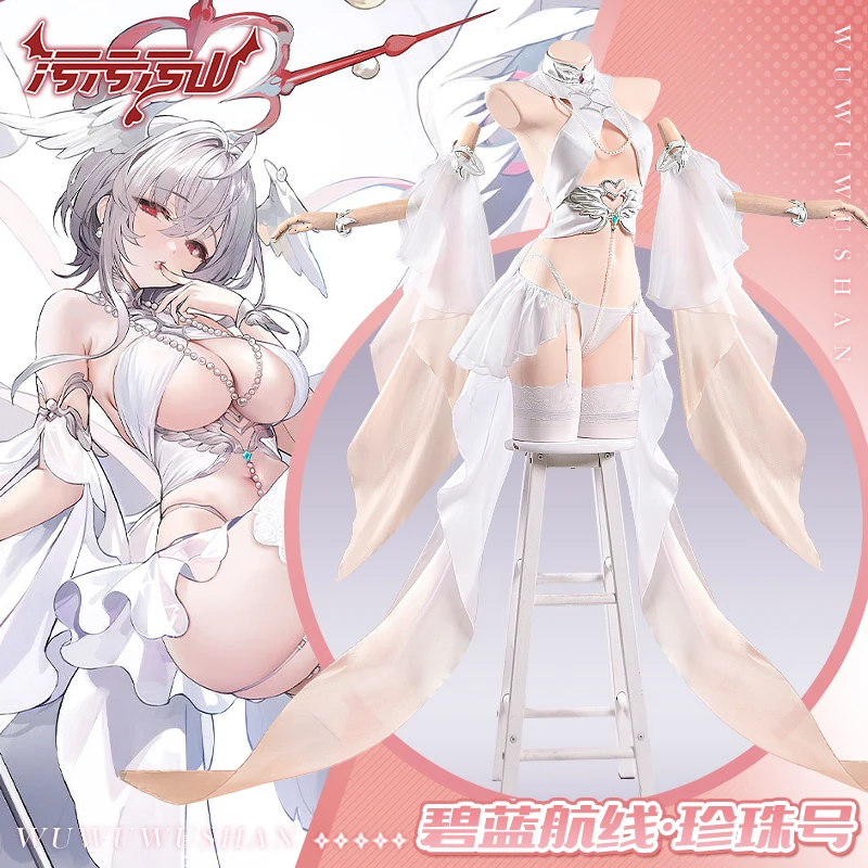 

Azur Lane Pearl Cosplay Costume Game Azur Lane L2D Pearl Swimsuit Cosplay White Dress Angle Suit Summer Swimwear