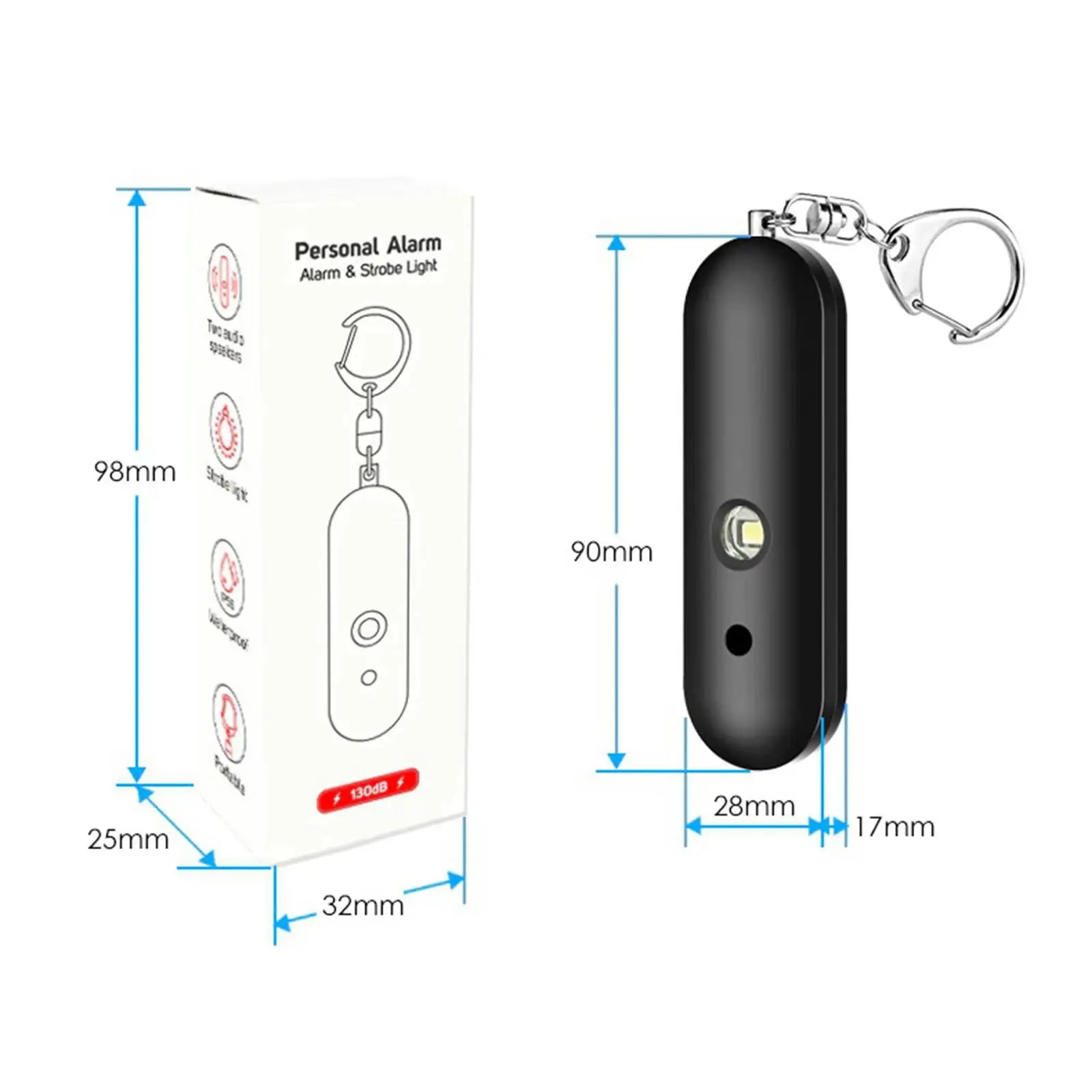 130db Sound Personal Alarm Keychain Self-Defense Loud LED Siren