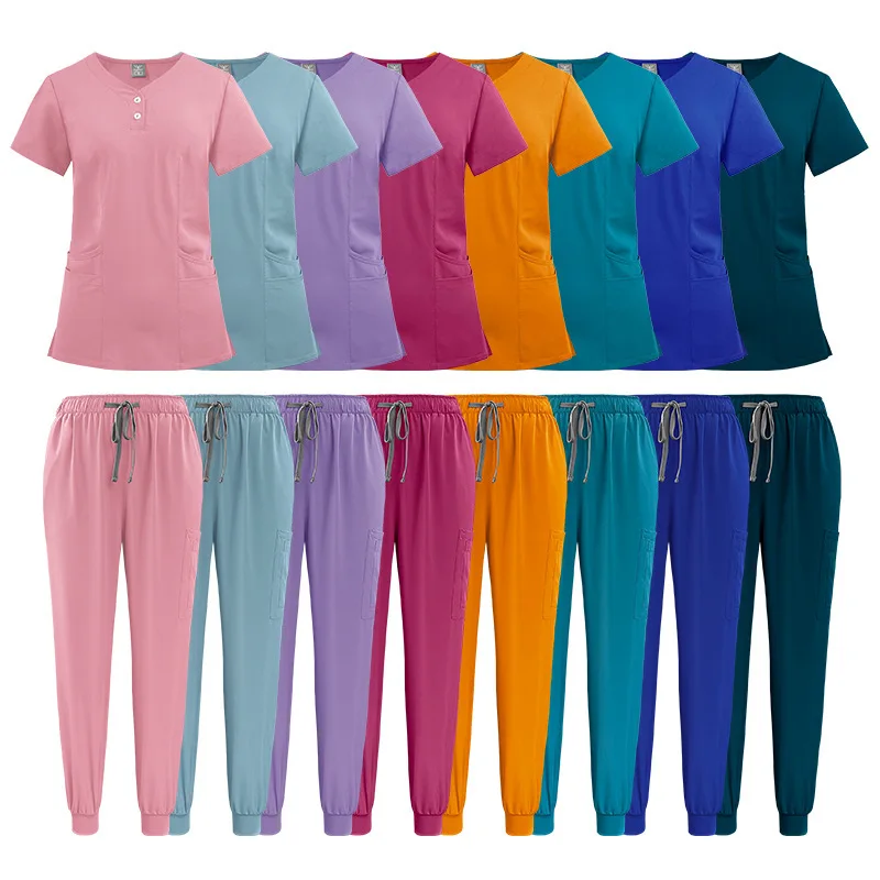 

Elastic Button Plus Size Casual Doctor Nurse Hospital Hand Sanitizer Surgical Gown Uniform Set