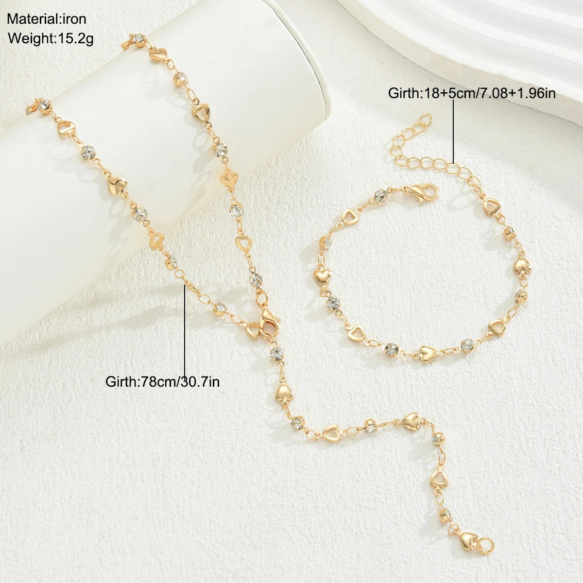 Light Luxury Fashion Love Zircon Tassel Bracelet Necklace Set Environmentally Friendly Iron Chain Vacation Style Women's Jewelry