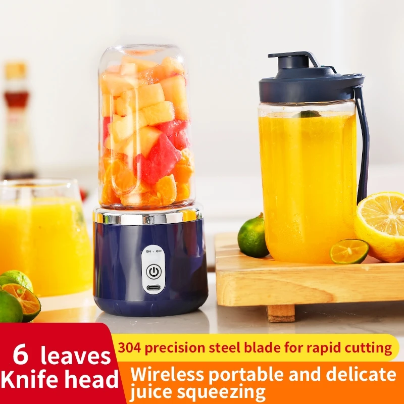 Wireless Portable Blender 300ML Double Cup 6 Blades Electric Juicer Fruit Mixers Smoothie Mini Blender Personal Juicer Colorf