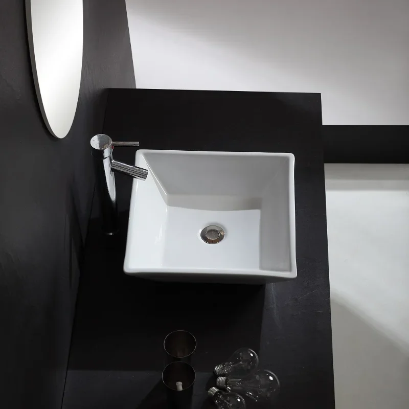 Dining Room Bathroom Interior Simple Decoration Countertop Bathroom White Ceramic Modern Vanity Container Sink Countertop