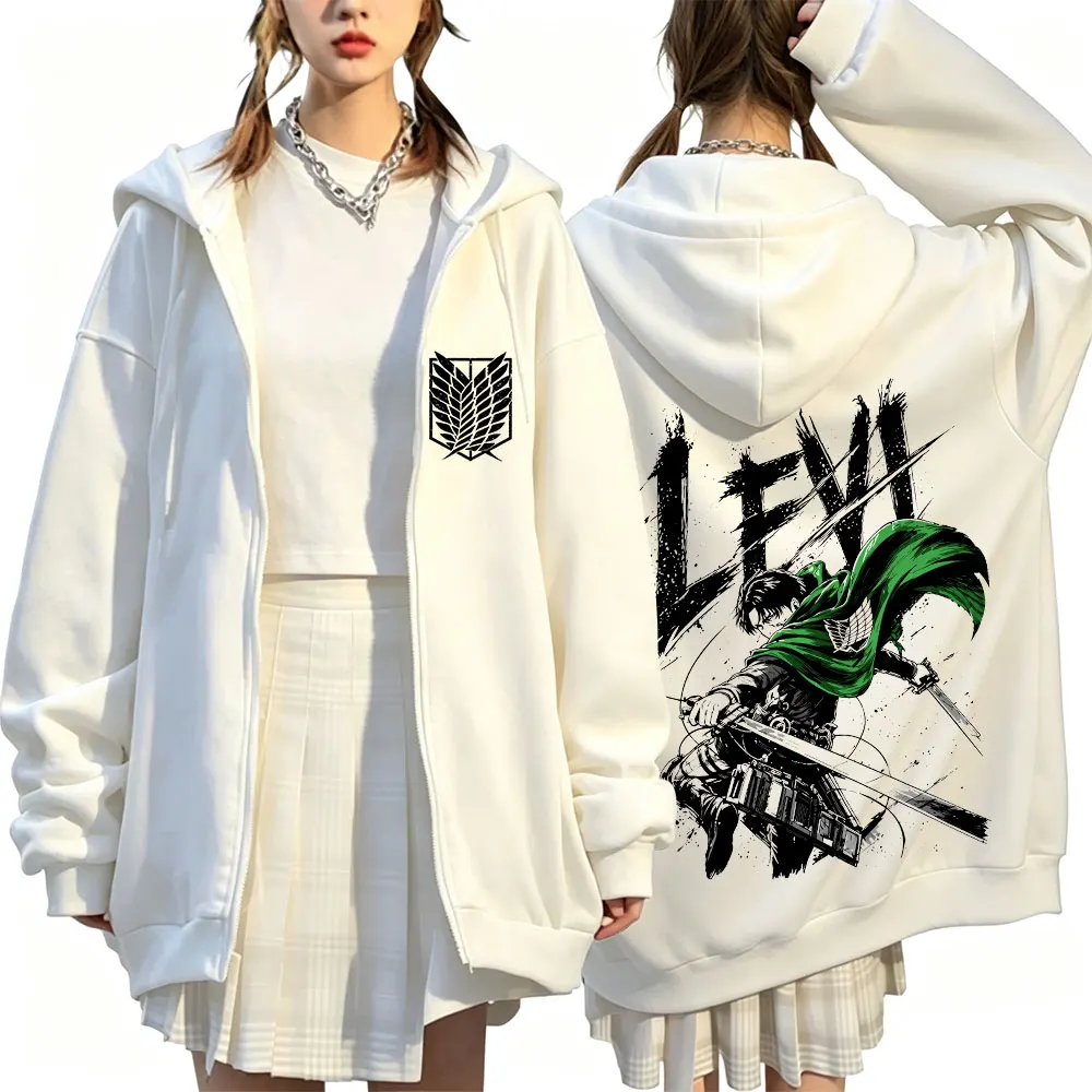 Anime Attack on Titan Levi Ackerman Eren Jaeger Zipper Hoodies Men Women Clothing Fashion Zip Up Hooded Sweatshirts Coats Jacket