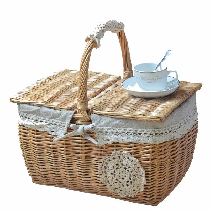 EcoFriendly Rattan Outdoor Basket, Durable Green Picnic Storage, Handwoven Fruit Container, Sturdy Garden Accessory