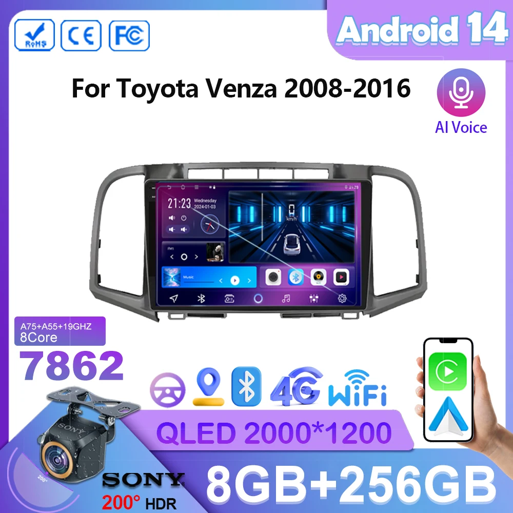 

Android14 For Toyota Venza 2008-2016 Car Dvd Radio Stereo Multimedia Player wifi GPS Navigation Wireless Carplay CPUHDR QLED