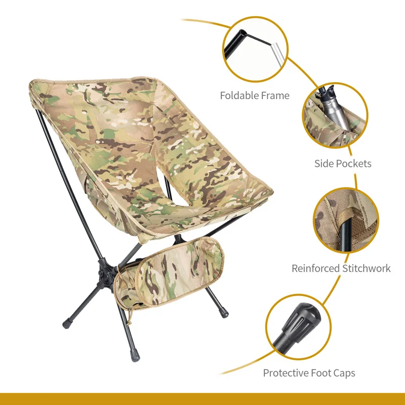 OneTigris Portable Camping Chairs Multicam Foldable Outdoor Chair For Camping Trekking Fishing BBQ Parties Gardening Indoor Use