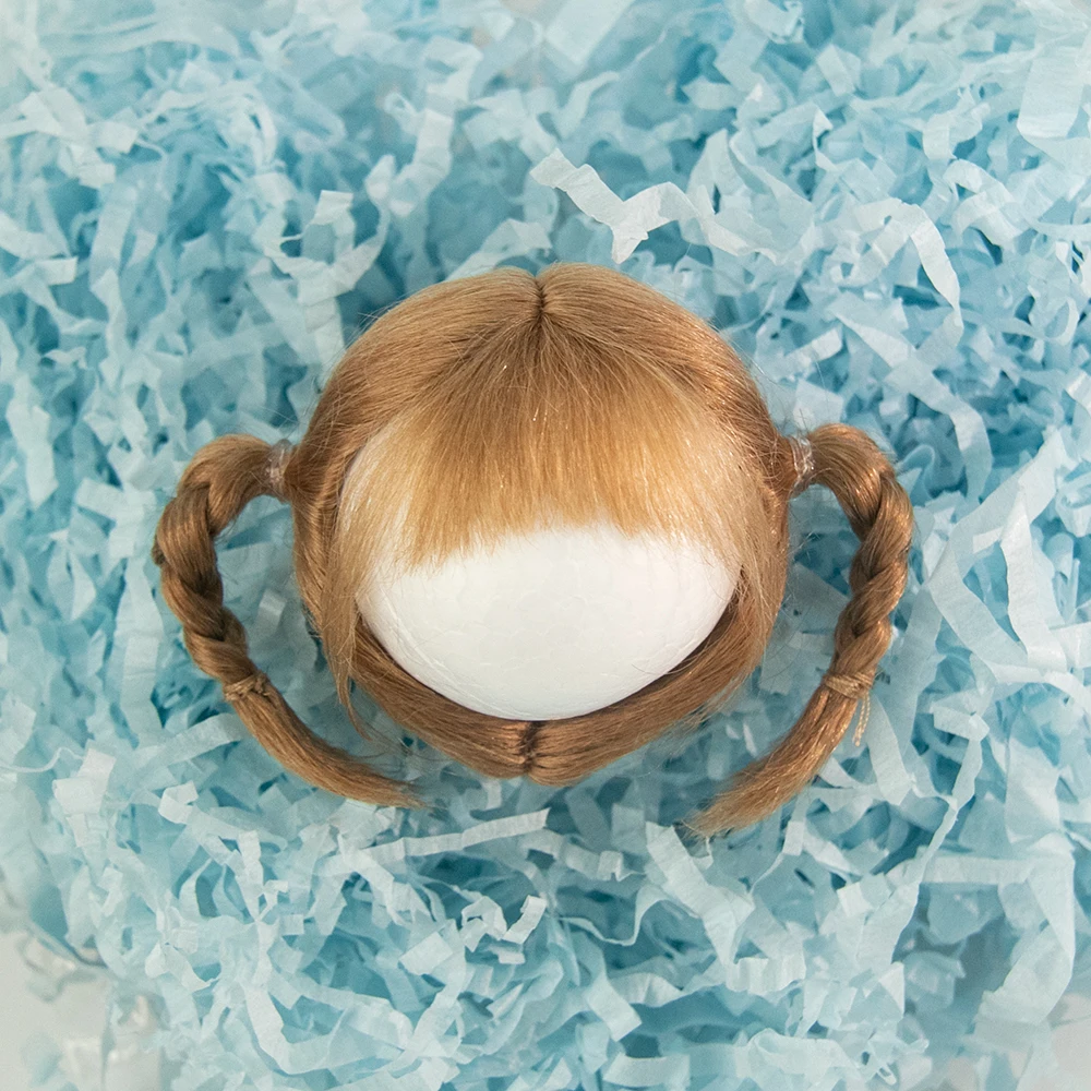 Coda di cavallo capelli studente panino carino frangia intrecciata mezza legata mohair parrucca morbida updo Per Ob11 1/8 1/12 BJD Accessori bambola 5-6 pollici