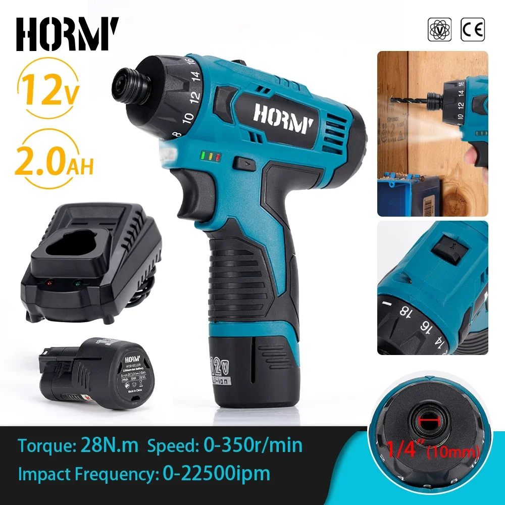 12V Cordless Impact Electric Drill Screwdriver Hand Driver Wrench Set 2-Speed Hand Driver Wrench Power Tool For Bosch Battery