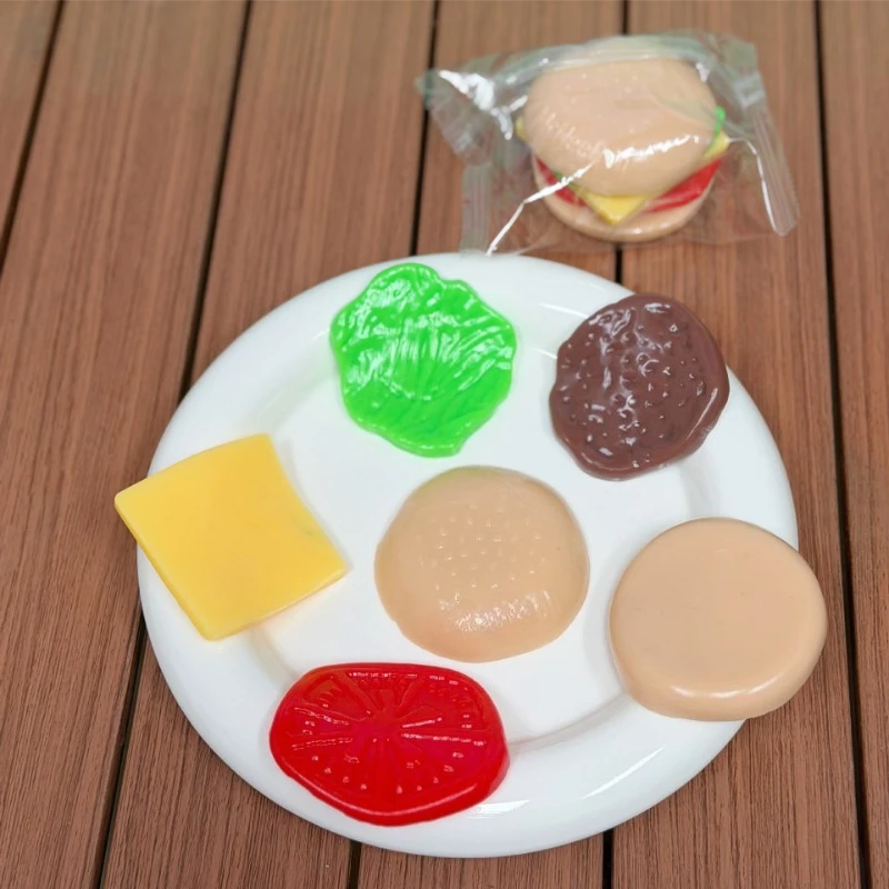 Simulation Hamburger Squishy Toy Soft Burger Squeeze Ball Stress Relief Fidget Vent Toy Anxiety Relief Sensory Toy Party Gift view 3