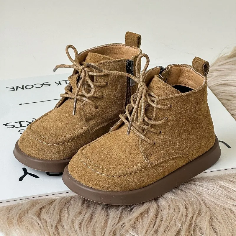 

Детские короткие ботинки в британском стиле, детские ботильоны с мягкой подошвой в стиле ретро, универсальные осенние новые детские кожаные ботинки 202, нескользящие