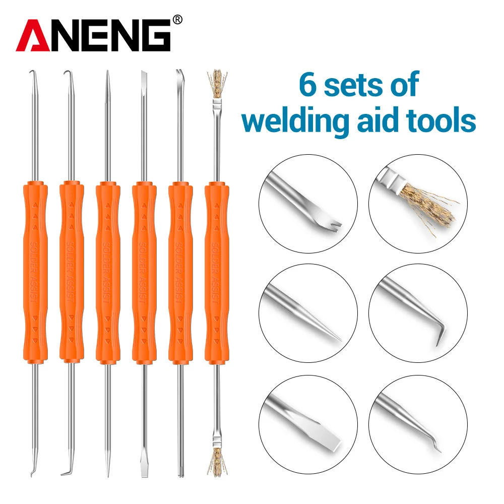 ANENG 6Pcs Welding Aid Tools Set Double Ended Solder Assist Kit for Electronic Repair Circuit Board Soldering Iron Accessories