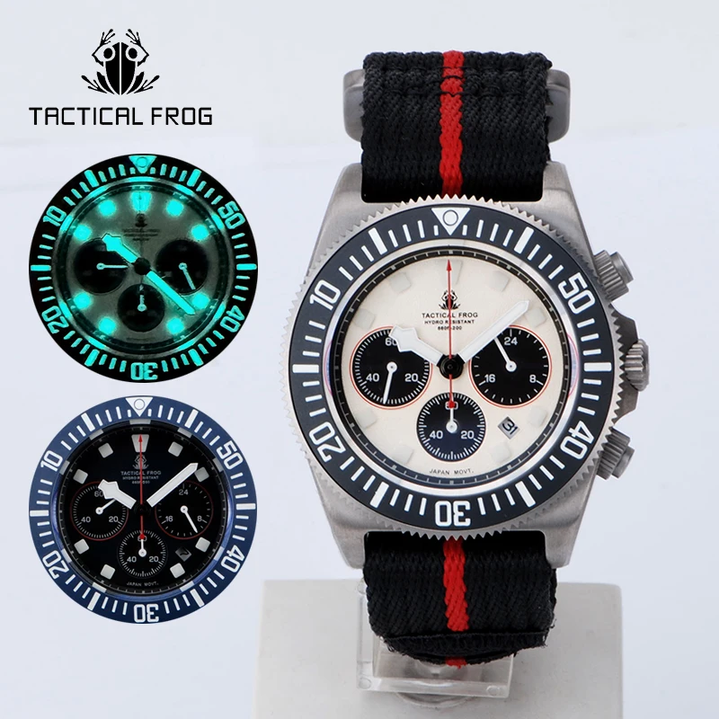 Tactical Frog Chronograph Watch Titanium VS75B Quartz Movement Solar-powered BGW9 Super Luminous 20Bar Homage Dive Watch