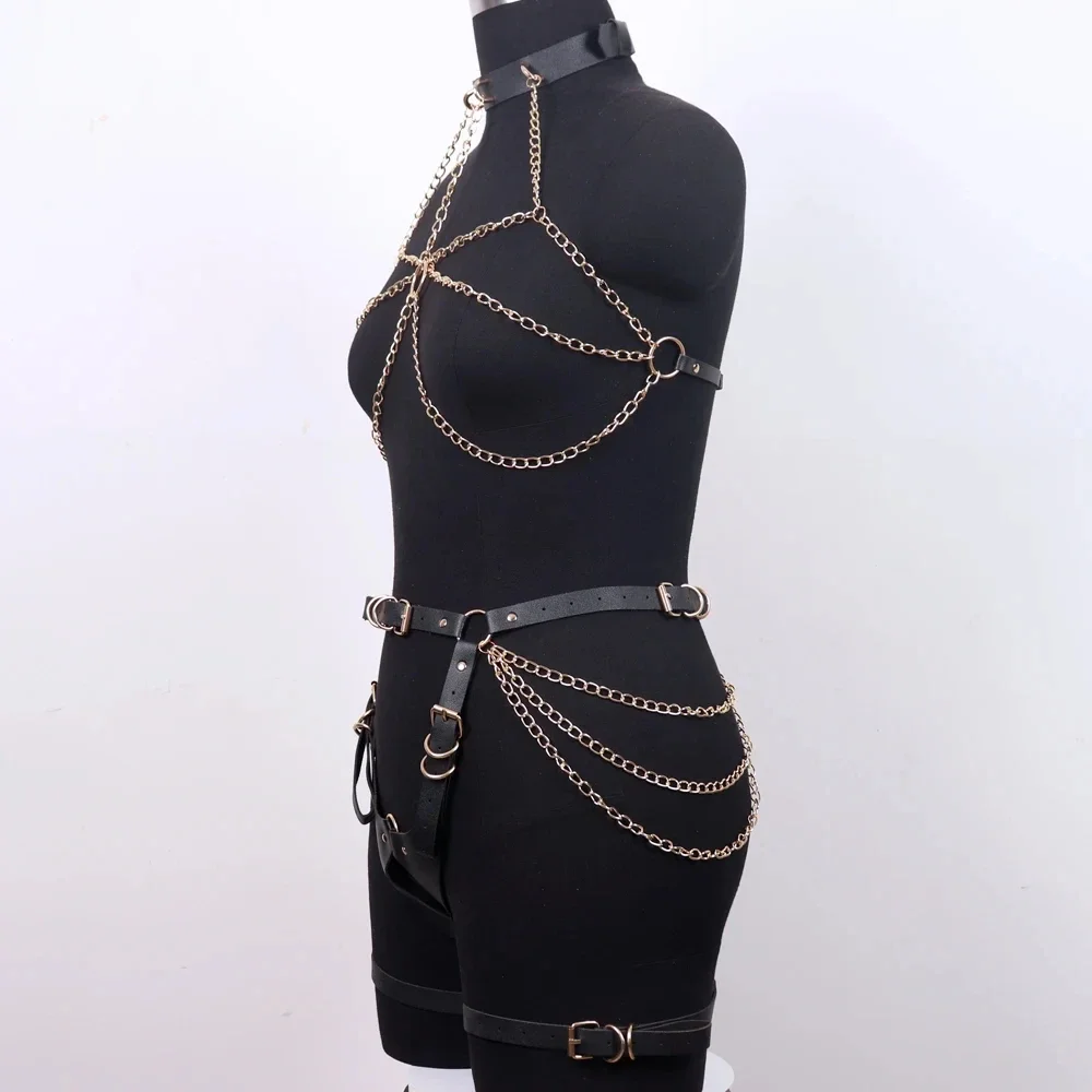 مثير تسخير للنساء الرباط حزام الملابس الداخلية الجسم عبودية كلوبوير الملابس الداخلية الغريبة الفاخرة الذهب سلسلة الحمالات أحزمة لسيدة