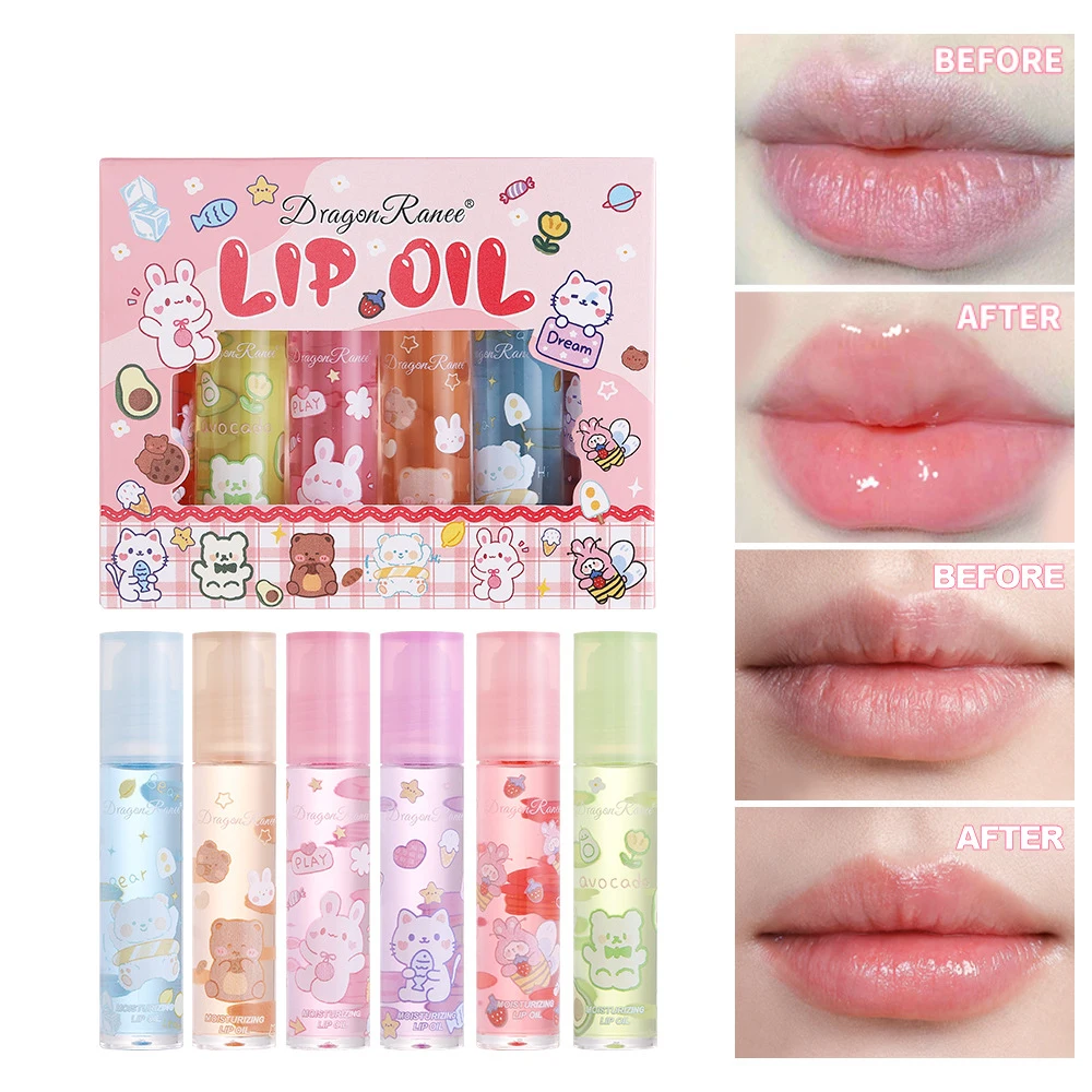 

Cute Critters 6pcs Set Lip Honey Glass Mirror Doodle Lip Oil Moisturizing Lip Balm Set