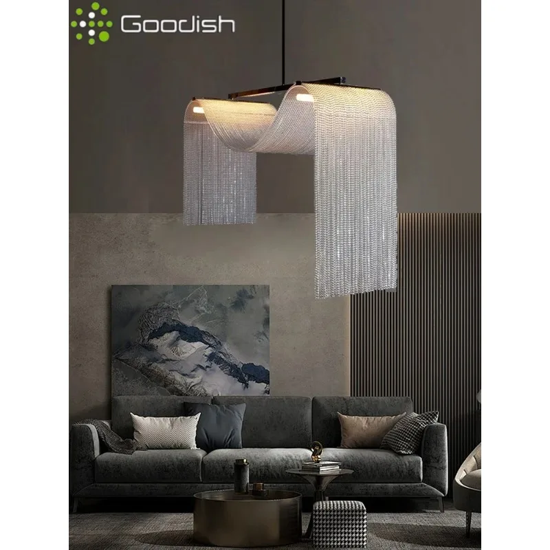 شلال شرابة معدنية قلادة LED أضواء معدنية الأوروبية مصمم مصباح معلق لغرفة المعيشة بريق ثريا تزيين المنزل