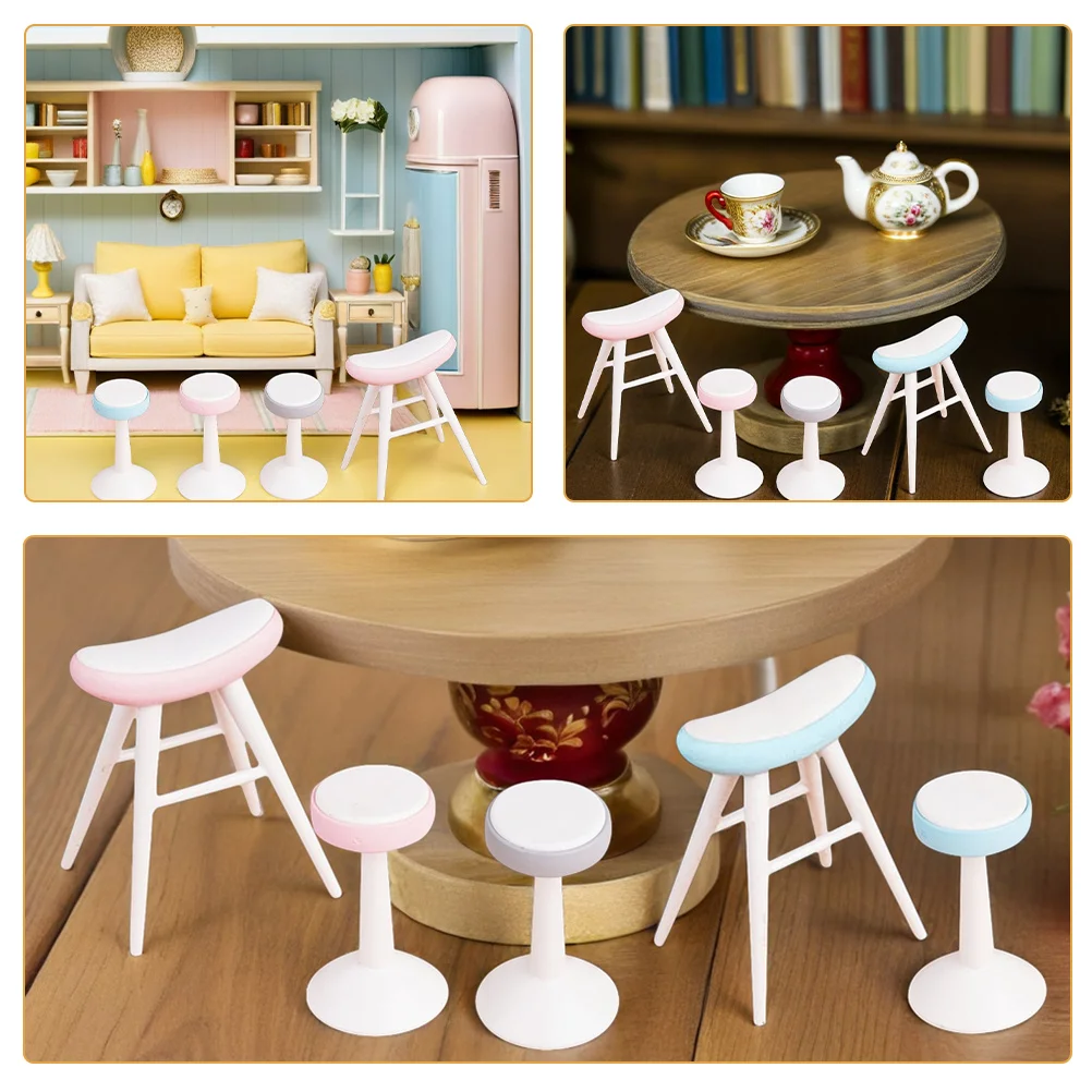 5Pcs Miniature Dollhouse Stool Plastic Chairs for DIY Micro Landscape Scene Furniture Accessories Kids Pretend Play