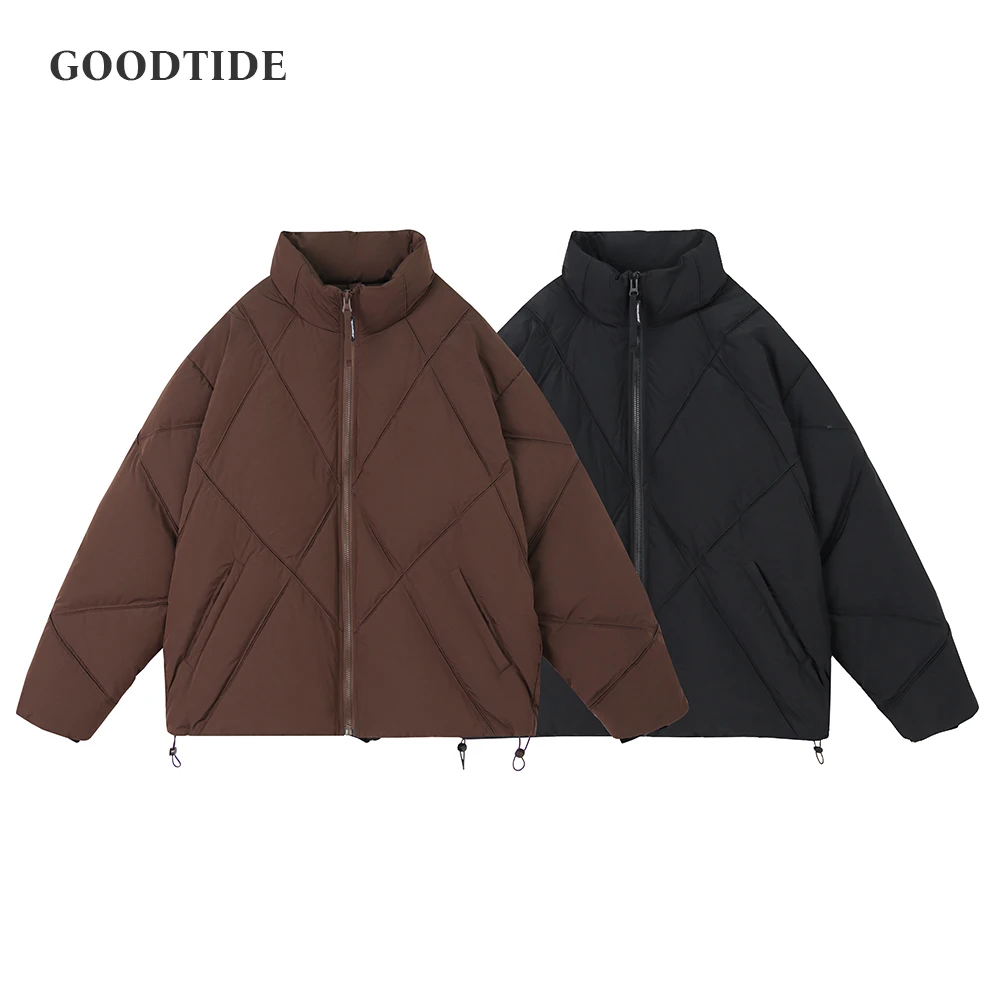 

Men's 90% White Duck Down Stand Collar Quilted Diamond Puffer Jacket Winter New Vintage Windproof Cold-Resistant Warm Outerwear