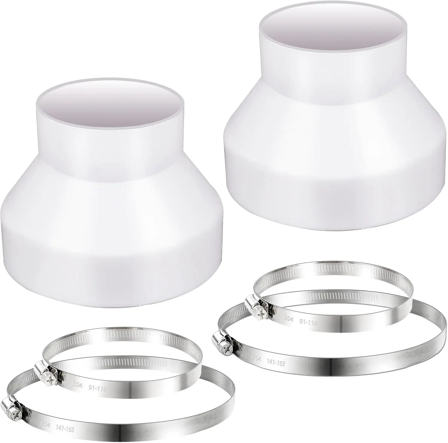 

2 Set 6 to 4 Inch Duct Reducer Adapter, Air Duct Reducer Increaser with 304 Stainless Steel Hose Clamps, HVAC Pipe Connector for Inline Ventilation, White