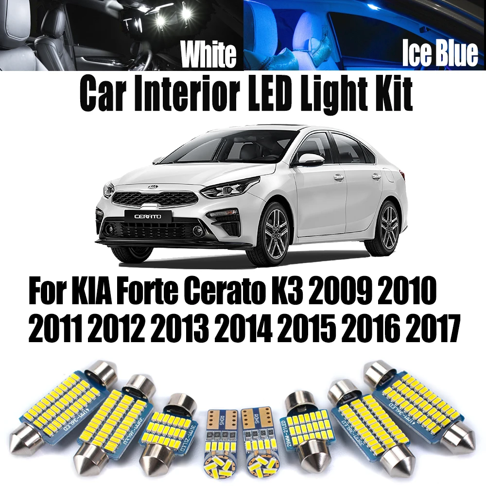 13Pcs For KIA Forte Cerato K3 2009- 2014 2015 2016 2017 Canbus Car Reading Bulbs LED Interior Map Dome License Plate Light ​Kit