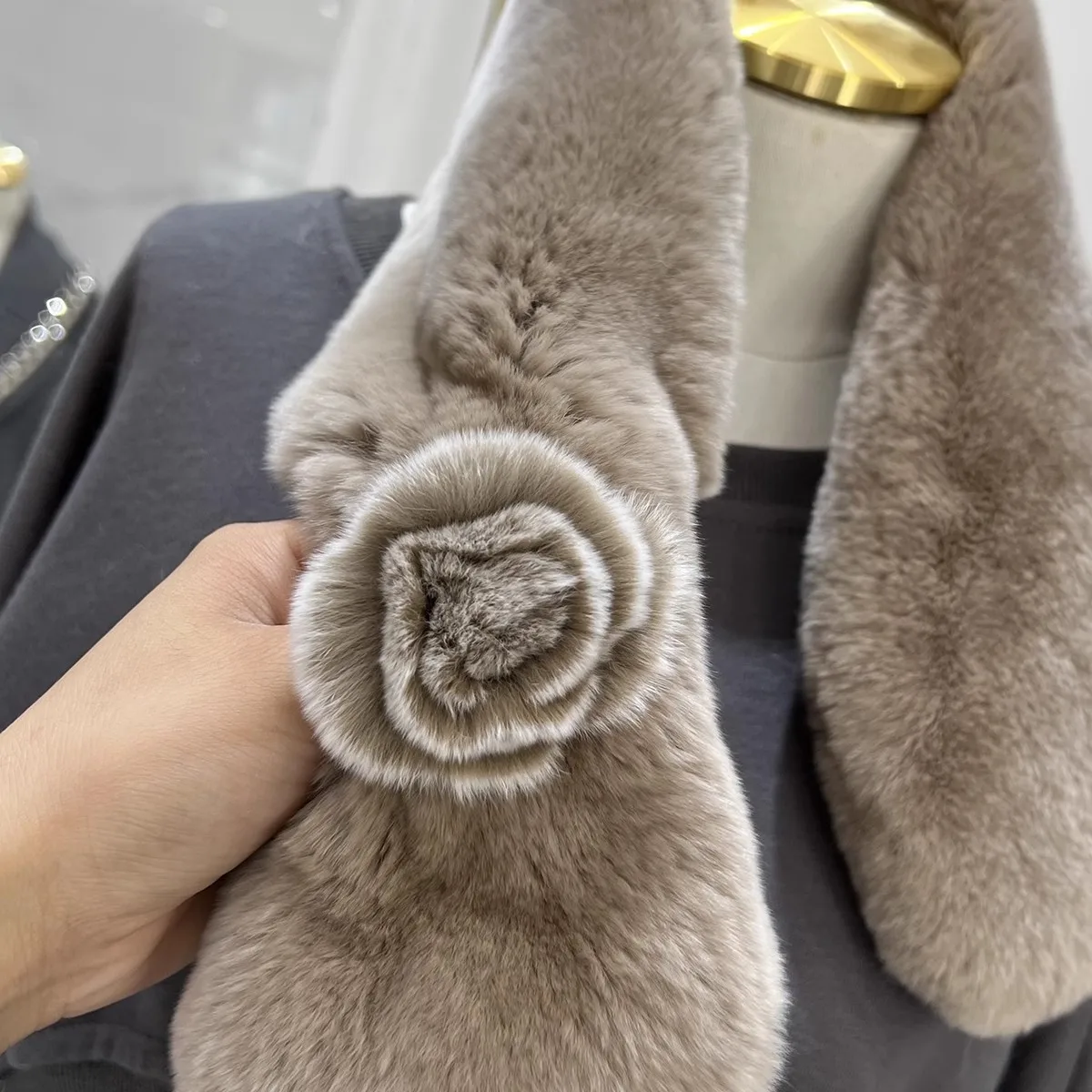 Natural Rabbit Fur Women's Luxury Soft Fur Double Side Scarf Thermal Thicken Warm Genuine Fur Scarf Shawl TB113 image 5