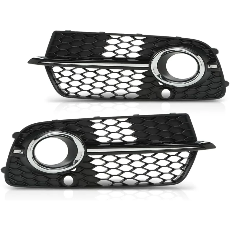 

Front Bumper Fog Light Grill Cover with Silver Ring for Driver and Passenger Side Honeycomb Style Design Compatible with Audi S