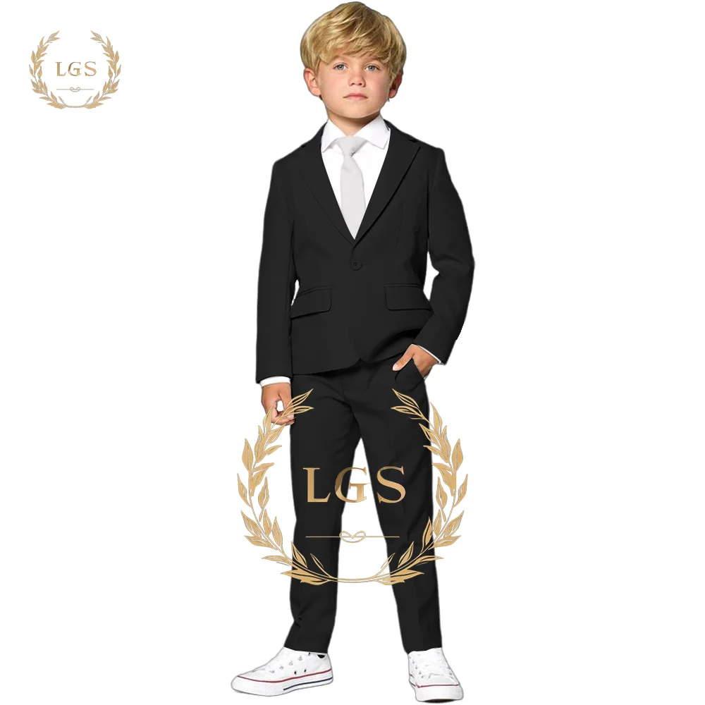 Black Boys Suit Pants 2 Piece Set Notched Lapel Classic Design Kids Wedding Tuxedo 2-16 Years Old Customized Clothes