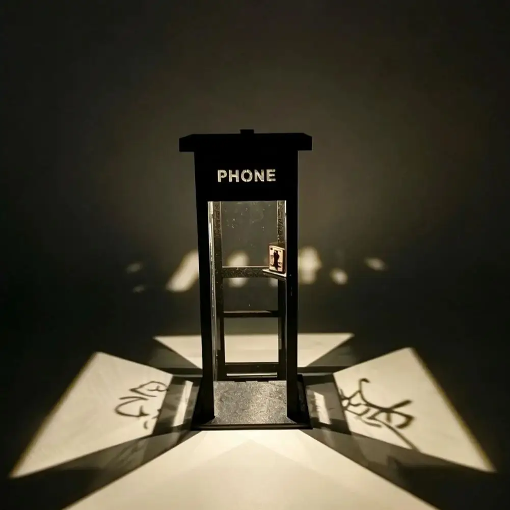 Retro Telephone Booth Lamp Vintage Miniature Desk Night Light Classic Phone Box Ambient Lamp For Bedroom Desktop Decor