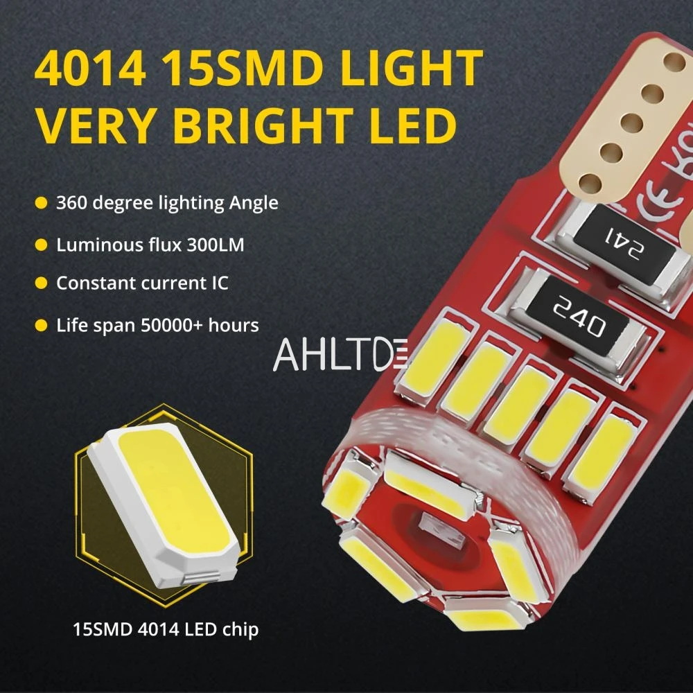 2/4/10Pc T10 W5W marcador lateral de coche luz de señal de giro 4014 15SMD LED Canbus bombilla de placa de matrícula lámpara de lectura de cúpula Interior