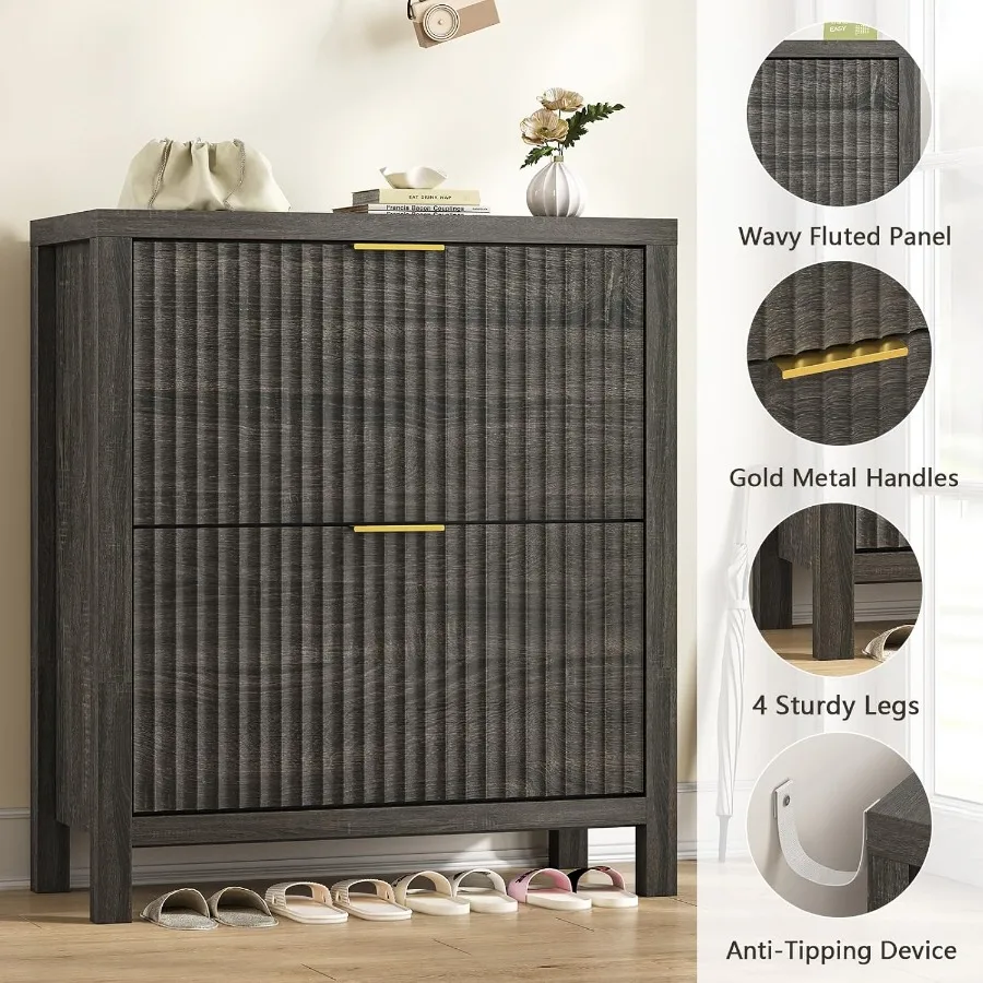 خزانة الأحذية لتخزين خزانة الأحذية المخفية للمدخل مع درجين قابلين للطي رف الأحذية المخفي طويل القامة منظم الأحذية قائم بذاته #6