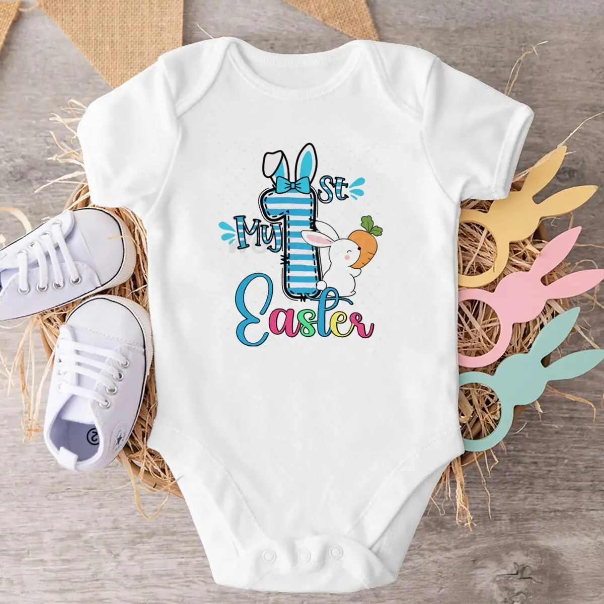 My First Easter Baby Rompers Cute Bunny  Print Infant Boy Girl Clothes Easter Bunny Ear Print 100% Cotton Newborn Bodysuit