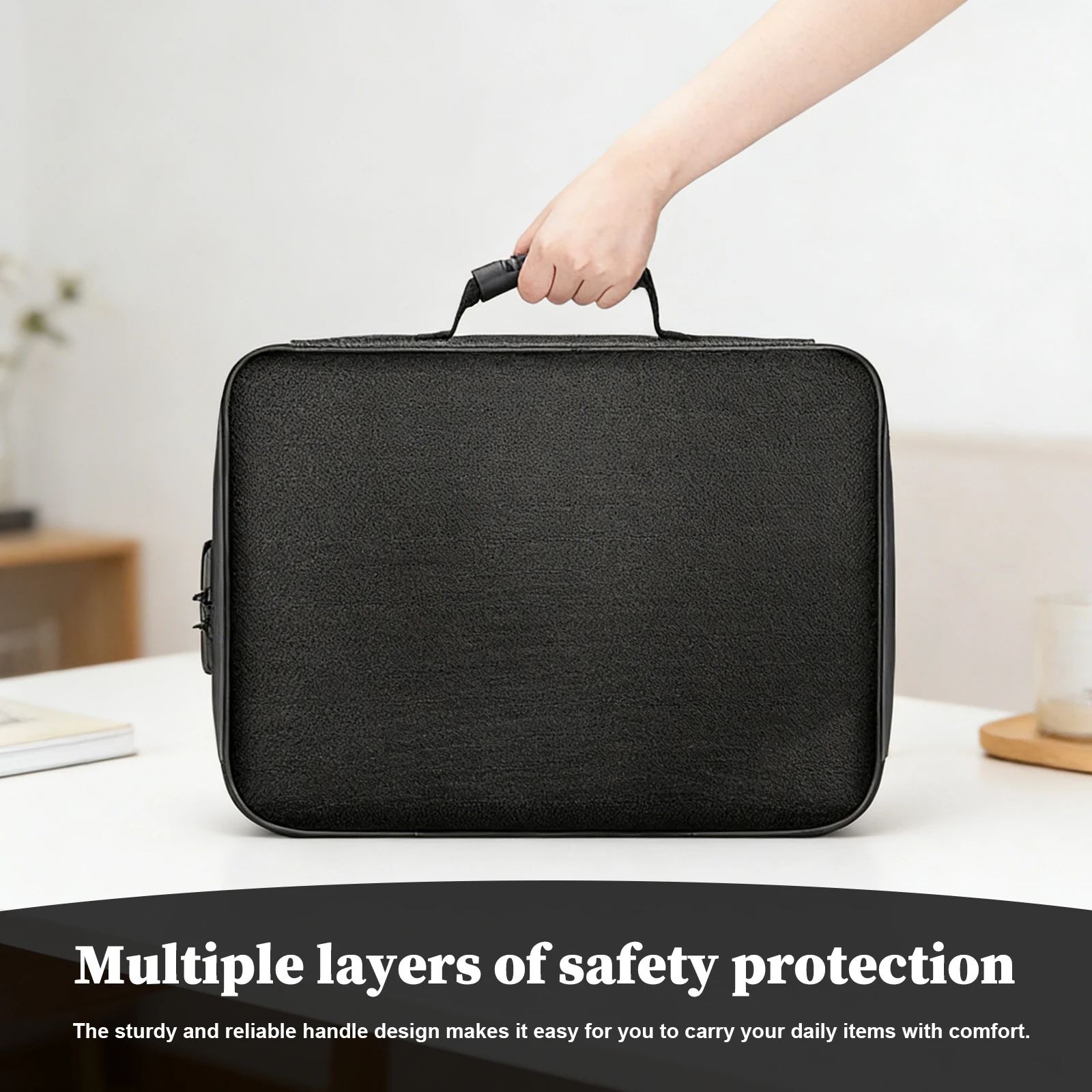

Fireproof Document Bag with Lock Fire & Water Resistant Storage Pouch Organizer Case Safe Bag for Laptop Passport Certificates