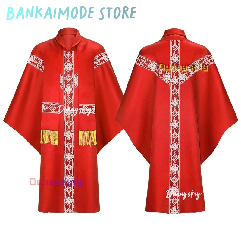 Men Women Medieval Retro Priest Monk Long Gown Cosplay Costume Cross Print Muslim Missionary Cloak Cape Halloween Party Robe