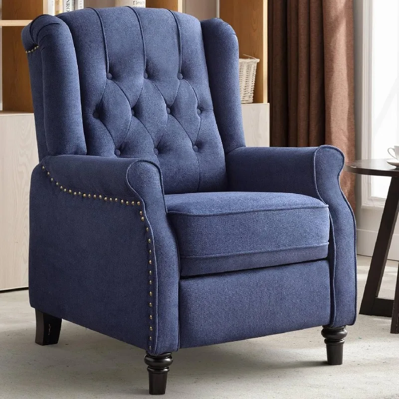 Push Back Recliner Chair, Elizabeth Fabric Recliner Armchair with Wing Back, Padded Seat and Nailhead Trim