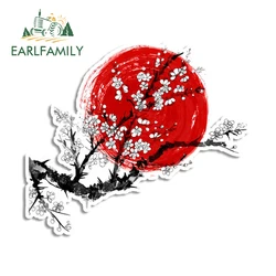 EARLFAMILY 13cm x 11.2cm Sakura In Blossom with Sunset Car Sticker JDM Windows Car Trunk Decal Vinyl Motorcycle Sticker Car Wrap