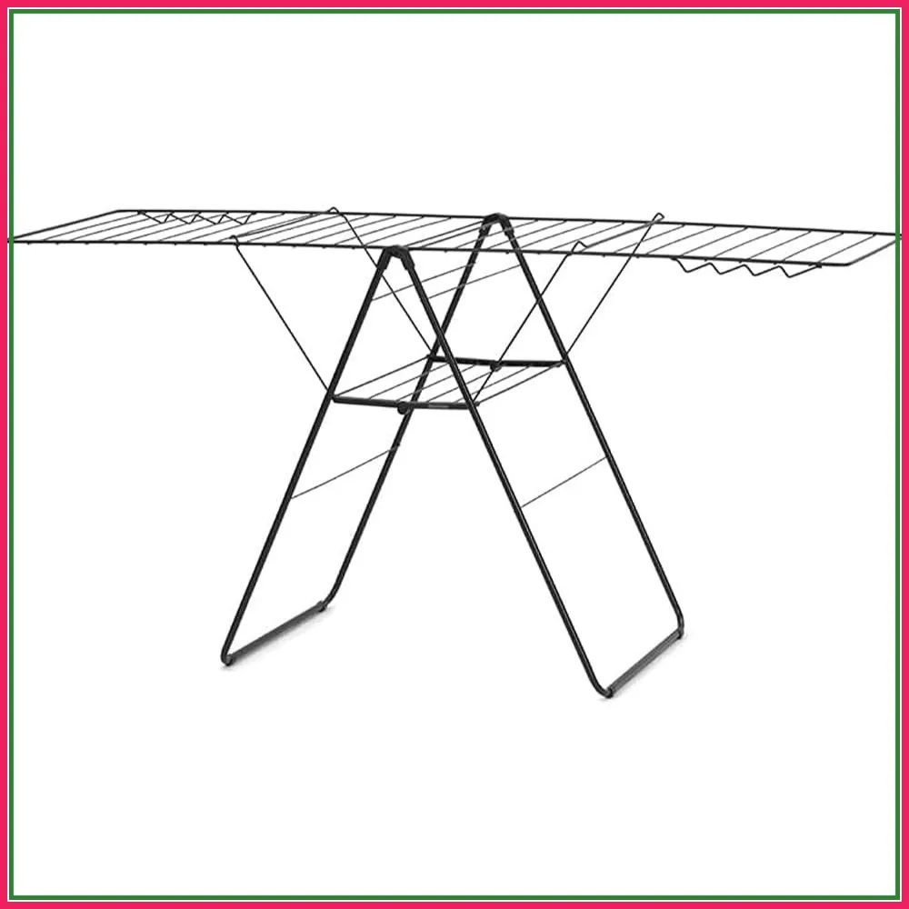 82ft Indoor Clothes Drying Rack with 2 Fold-Out Wings & Hanger Hooks, Folds Flat, Fits 2 Full Loads