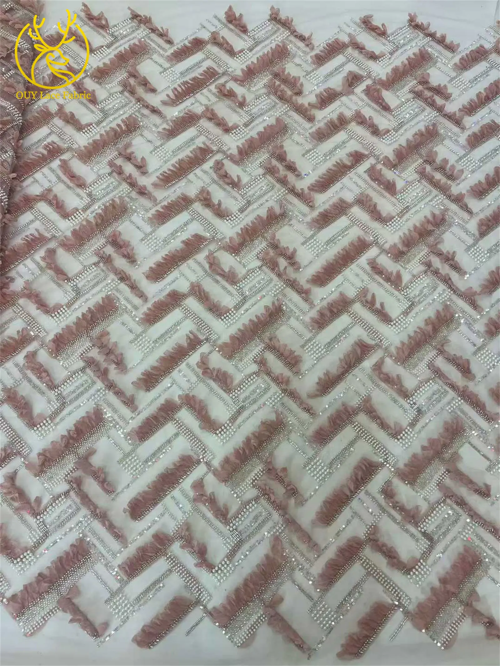 Neues Design 3D Afrikanischer Perlenstickerei-Spitzenstoff 2026 Hochwertiger Französischer Pailletten-Tüllspitzenstoff für Nigerianische Hochzeitskleider – Detail 6