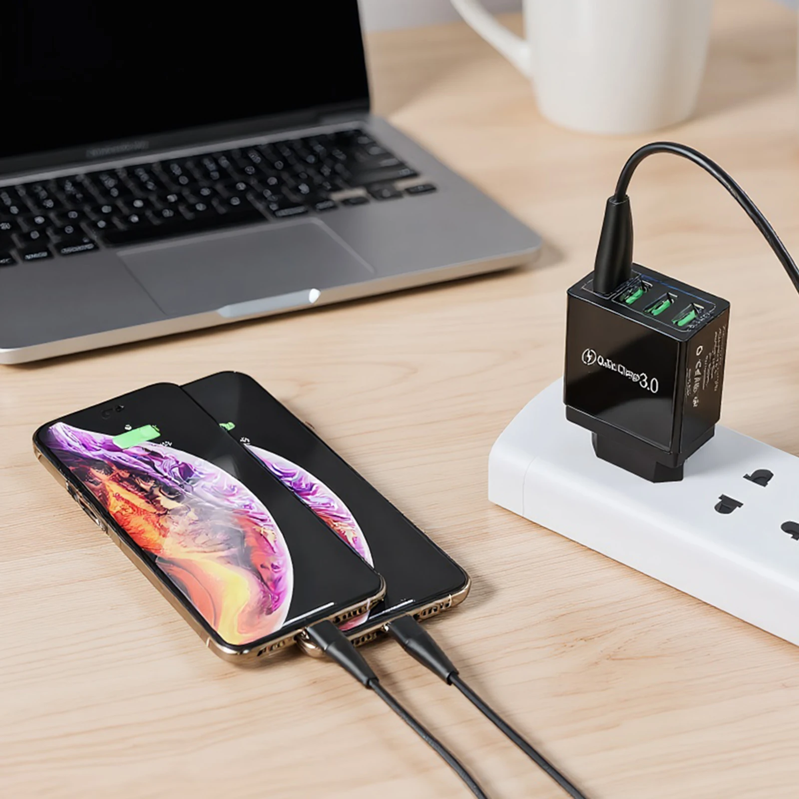 4-Port Fast Charging Block Quick Charge 3.0 Wall Charger Phone Charger Adapter for Smartphones Tablets