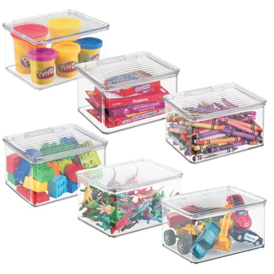 

Plastic Stackable Hinged-Lid Pantry or Kitchen Storage Box - Set of 6 - Clear