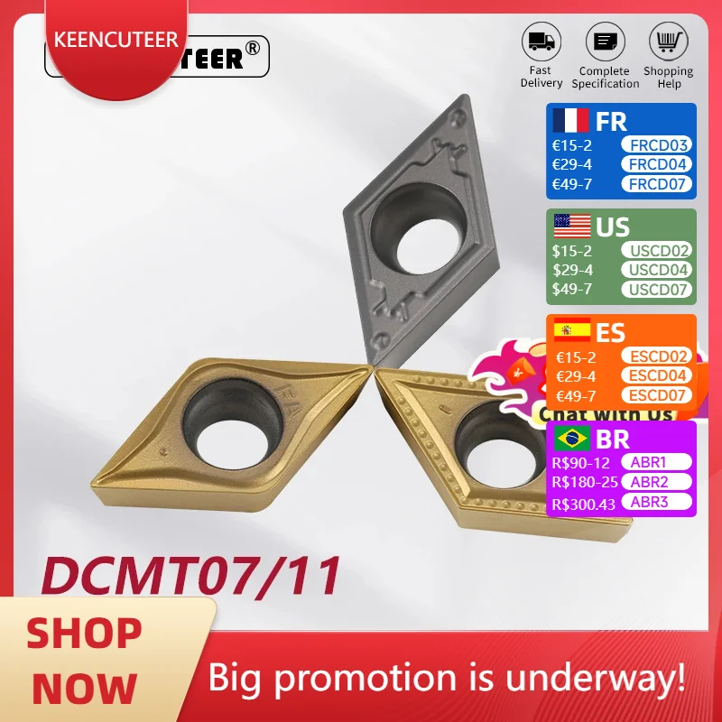 

External Turning Tool Blade DCMT070204 DCMT070204 DCMT11T304 DCMT11T308 Carbide Insert for Cermet SDJCR/L Lathe Parts CNC Cutter
