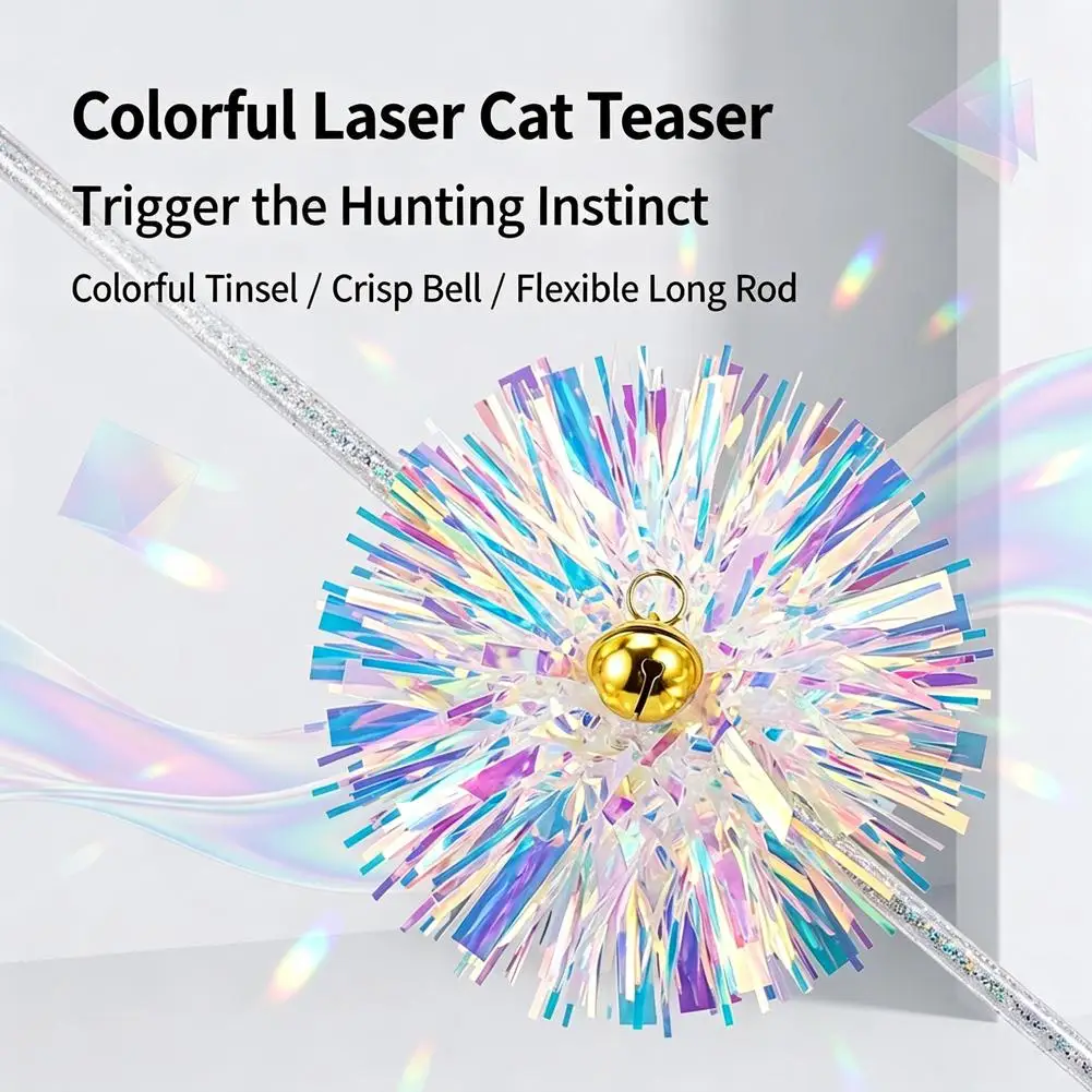 Cat Teaser Wand Glitter Cat Toy Kitten Interactive Rod Tassel Cat Teaser Wand Toys Funny Stick Pet Toy Firework Shape Cat Toy