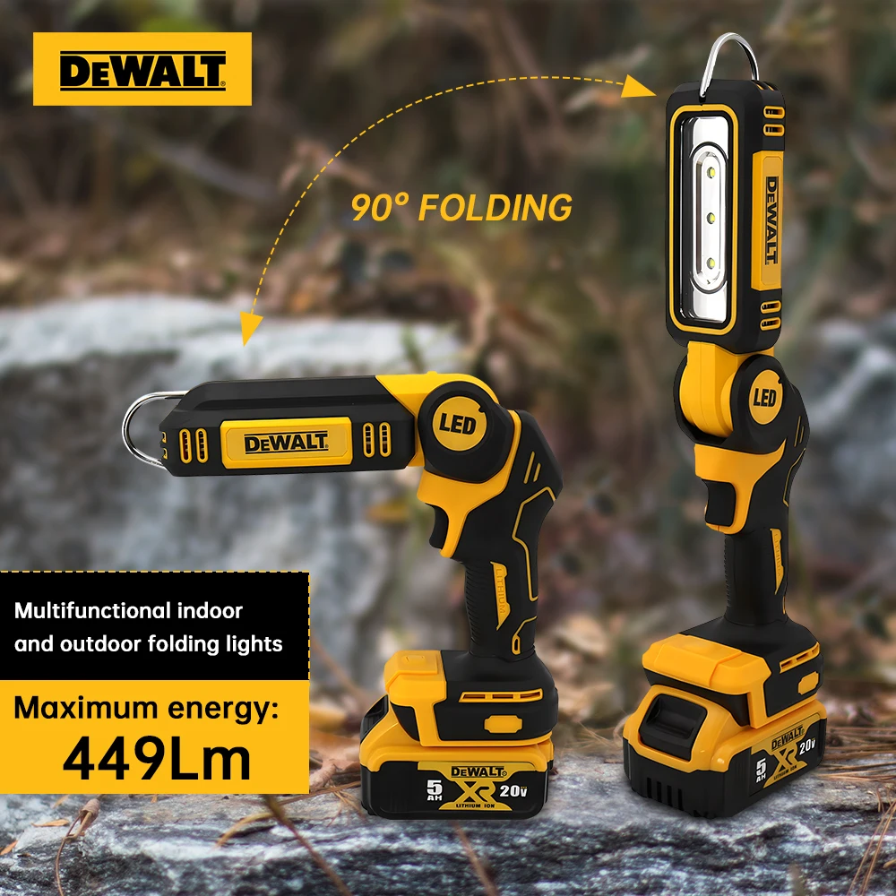 Dewalt luce pieghevole a 90 gradi portatile Super luminoso ricaricabile luce da lavoro per esterni luce di emergenza torcia da campeggio