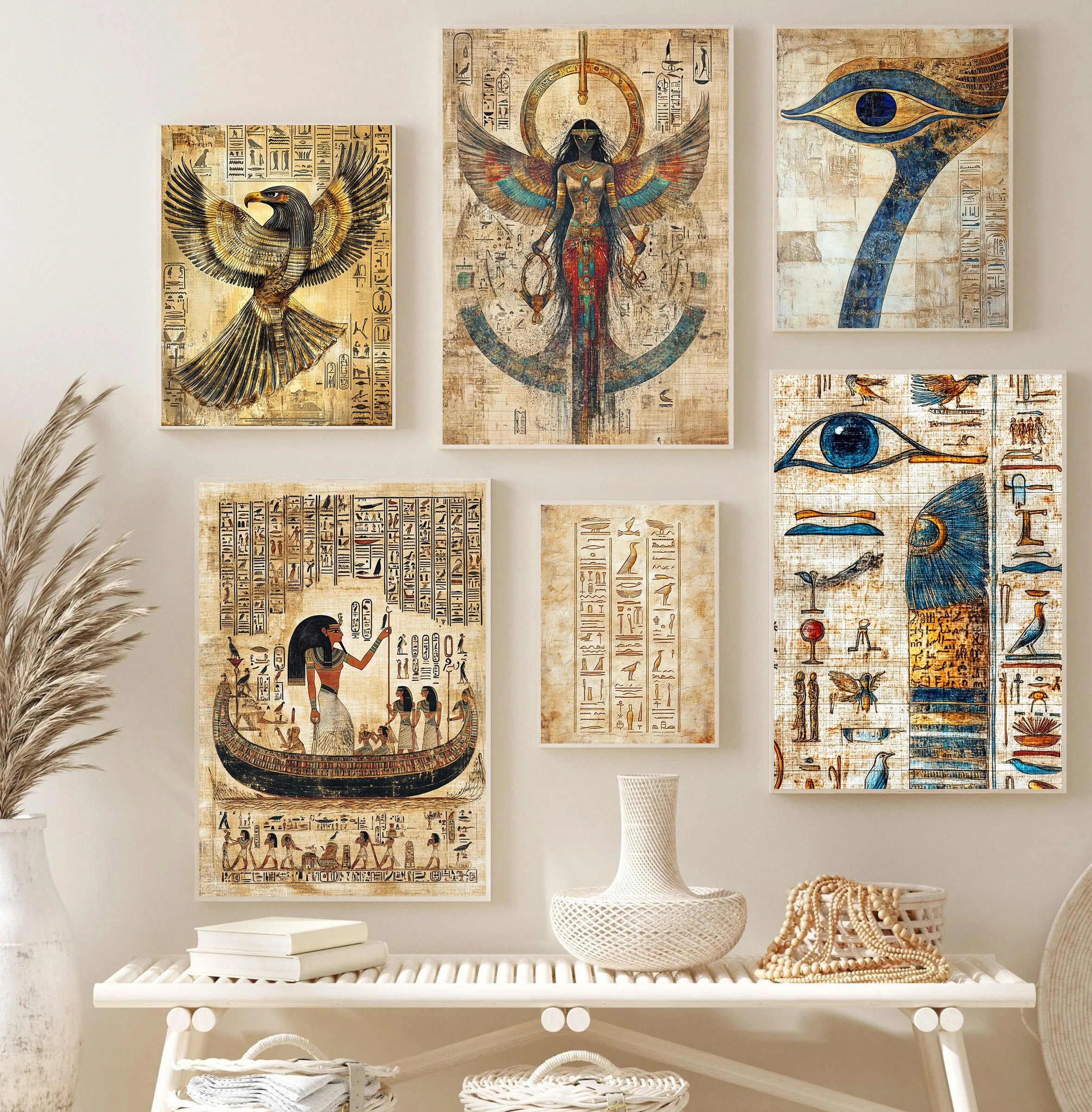 Retro Egyptian Artwork Gods Horus Sun Disc Mythical Posters Prints Canvas Painting Wall Art Picture Living Room Home Decor