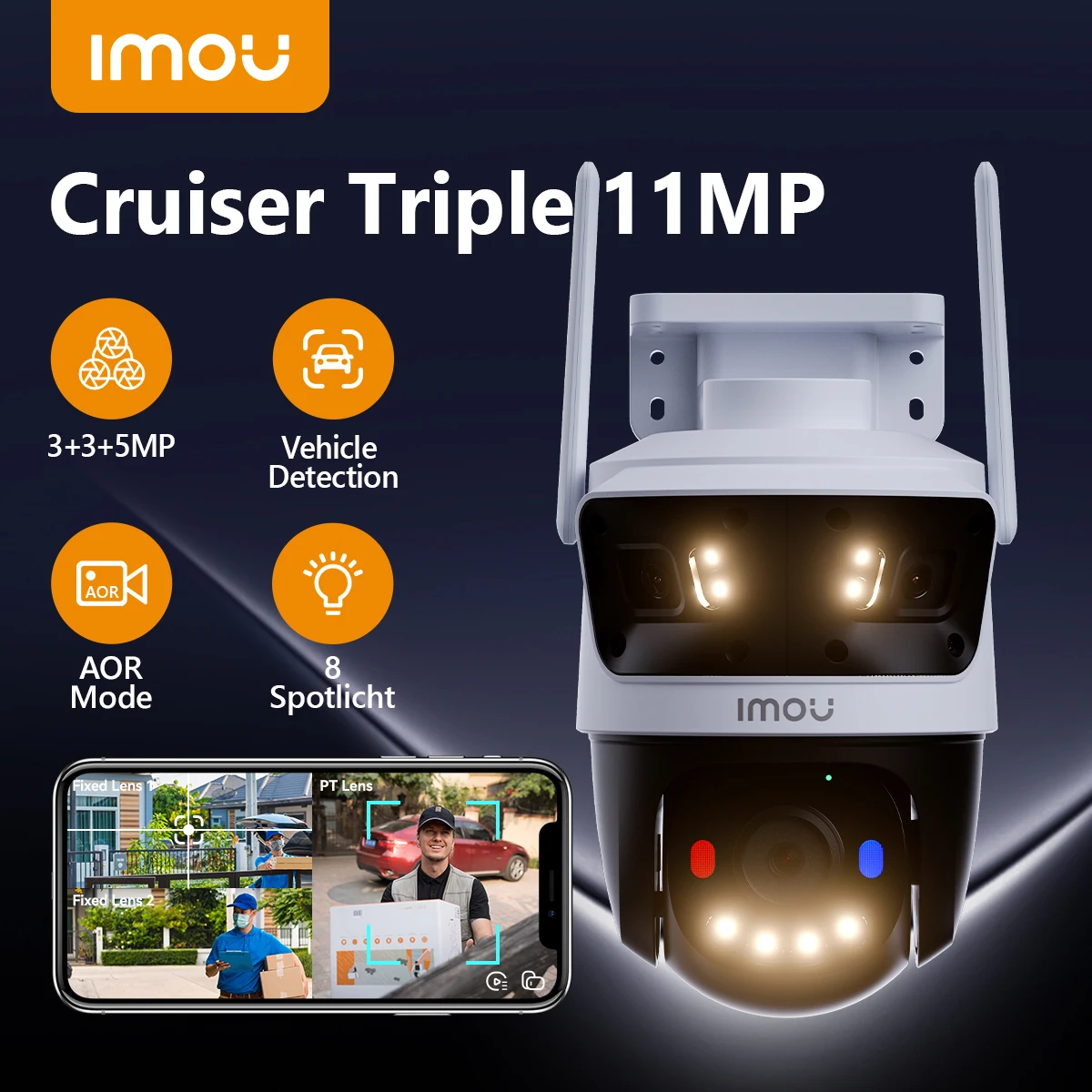IMOU 11MP Multi Lens WiFi Telecamere di sicurezza Videocamera PTZ esterna Monitoraggio automatico AI Rilevamento di persone/veicoli Visione notturna colorata