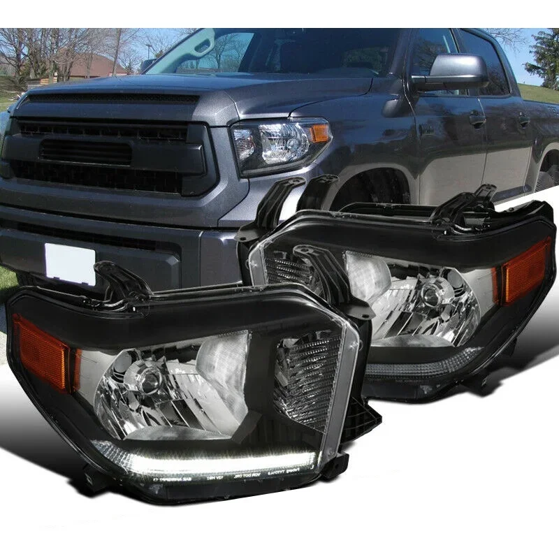 تنطبق على المصباح الأمامي للسيارة Toyota Tundra Pickup 2014 2018 LED المصابيح الأمامية مصابيح الرأس السوداء #3