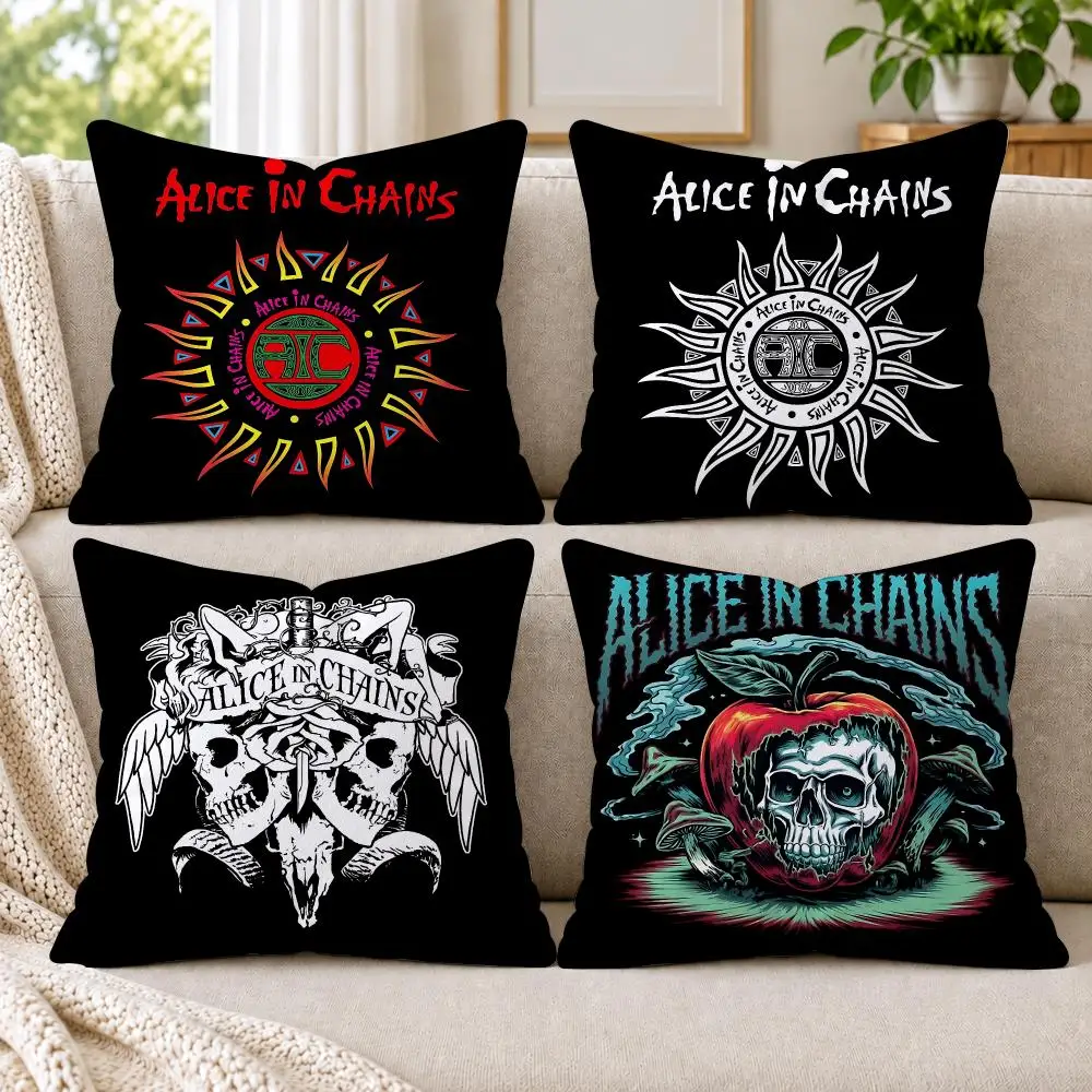 A-Alice in Chains Band Cushion Cover Short Plush Double-Sided Printing Sofa Bedroom Pillow Case Aesthetic Home Decor